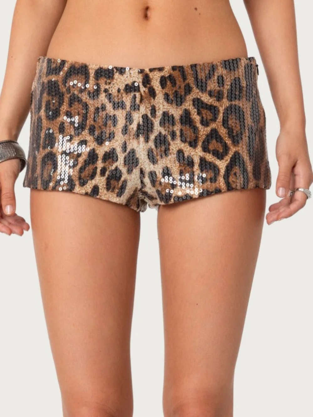 Edikted Black Sequin Leopard Shorts